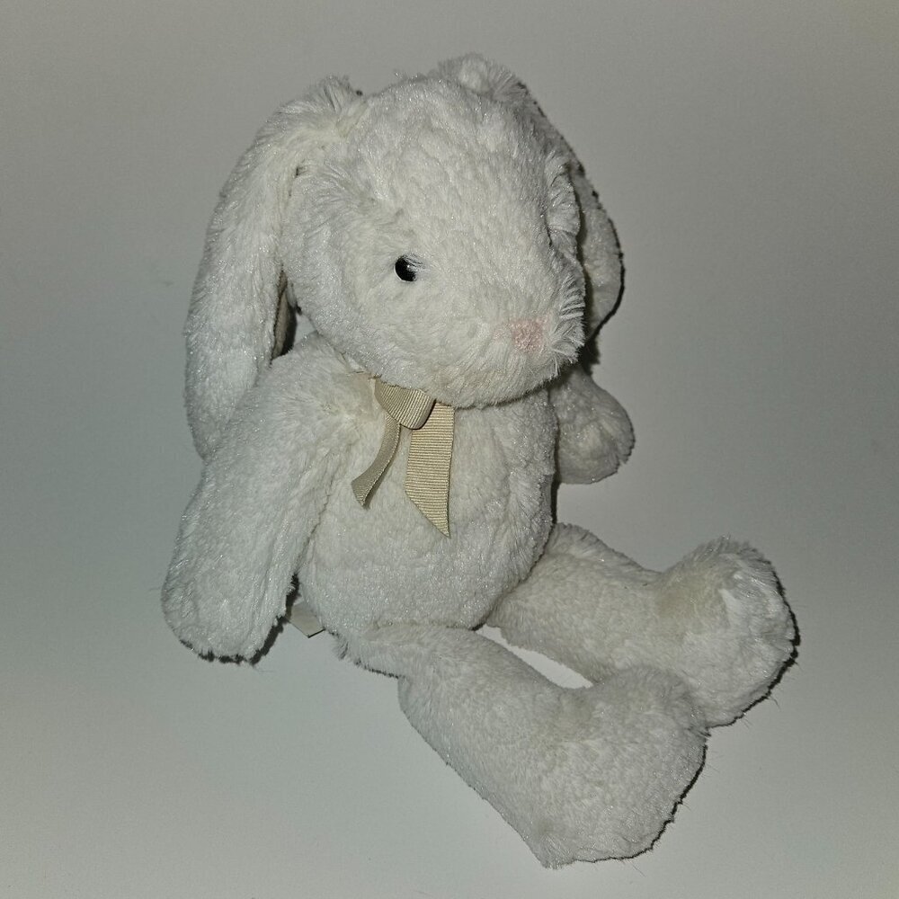 Pottery Barn Kids PBK White Bunny Rabbit Plush 11" Stuffed Animal Toy Tan Bow